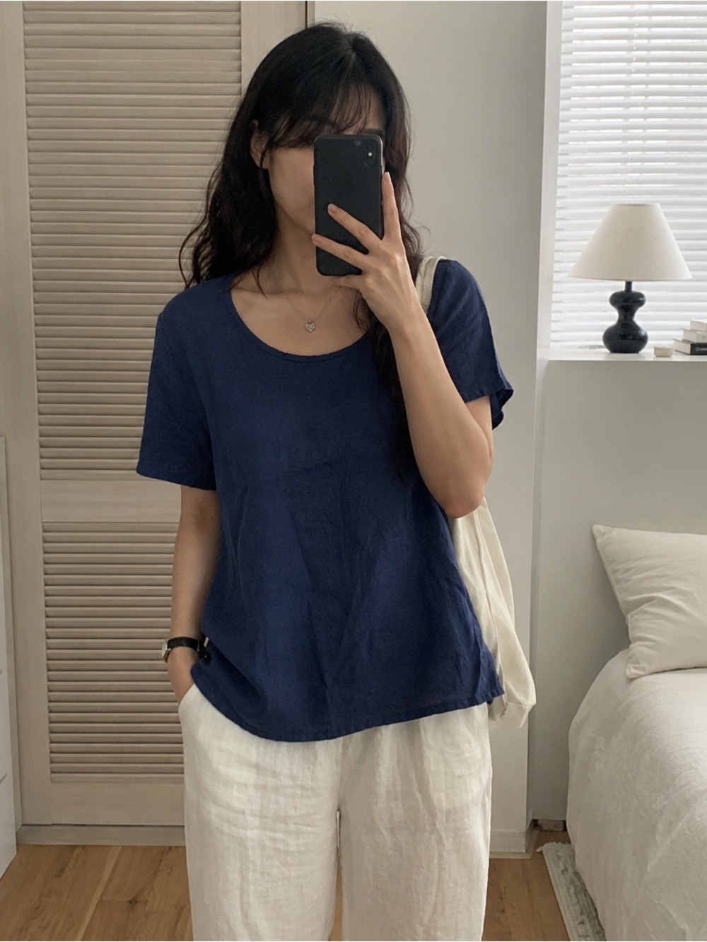 Isaac Mizrahi 100% Linen Navy Blue Relaxed Fit Short Sleeve Top 1X